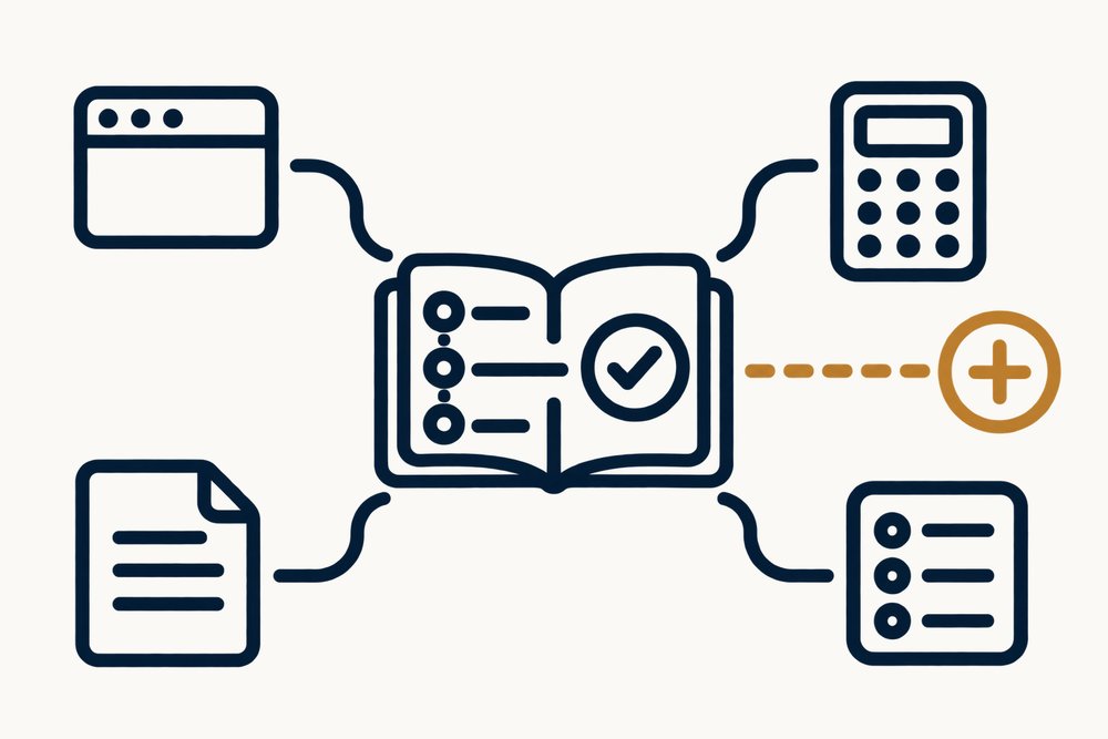 Schema astratto di moduli collegati, con un nuovo elemento bronzo che si aggiunge al sistema